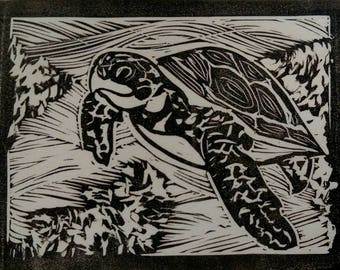 Sea turtle linocut | Etsy