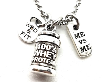 Gym Pendant Necklace 100% Whey Protein Weight · Gym Gift · Fitness · Boyfriend Gift · Crosstraining · Weight Loss · Dad Gift · Wod & Fit
