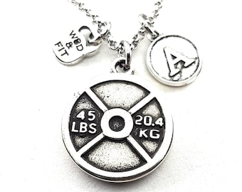 Gym Necklace Weight Plate Initial · Fitness Necklace - Gym Gift · Weight Lifting Gift · cool necklace · Initial Necklace · Sport · Wod & Fit