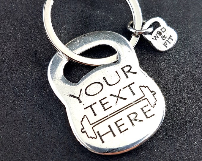 Kettlebell Custom Keyring with your Motivation - I Love Gym - Fitness Custom Gift - Cross Fit Custom Gift - Bidy Building Gift - Wod & Fit