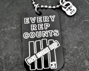 GYM  Engraved Necklace Military Dog Tag Every Rep Counts · One More Rep · Mens necklace · Engraved dog tag ·  Boyfriend Gift · Wod & Fit