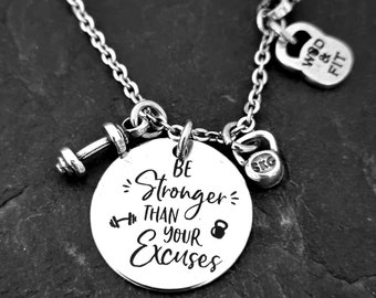 Gym Gift Necklace Be Stronger Than your Excuses Workout gifts · Gym Gifts · Crossfit Gifts· Fitness Gifts·Bodybuilding ·Girlfriend·Wod & Fit