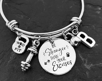 Gym Gift Bracelet Be Stronger Than your Excuses Charm bracelet · Gym Gifts · Crosstraining· Fitness Gifts· Bracelet for women · Wod & Fit