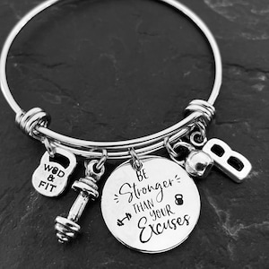 Gym Gift Bracelet Be Stronger Than your Excuses Charm bracelet · Gym Gifts · Crosstraining· Fitness Gifts· Bracelet for women · Wod & Fit