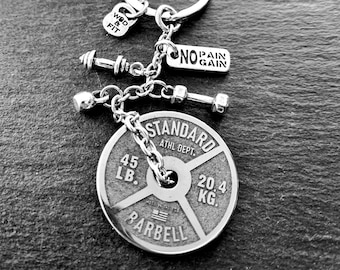 Gym Keychain Dip Belt Chain Weightlifting · Personalised gift · Weight Plate 45lbs ·Fitness · Bodybuilding ·Personal Trainer Gift ·Wod & Fit