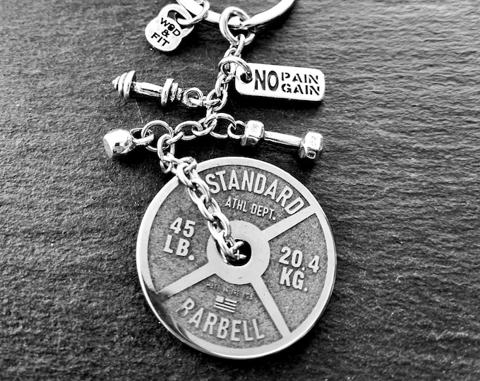 Gym Keychain Dip Belt Chain Weightlifting · Personalised gift · Weight Plate 45lbs ·Fitness · Bodybuilding ·Personal Trainer Gift ·Wod & Fit