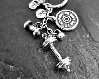 Gym Keychain Barbell Motivation Initial · Gym Gift · Initial Keychain · Boyfreind Gift · Gift for Coach · Dad Gift · Weight Lifter Wod & Fit