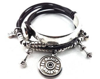Gym Leather Bracelt Black Wrist Wrap Fitness bracelet · bff gifts · Girlfriend gift · Gift for mom · Birthday gift · Fitness Gift Wod & Fit