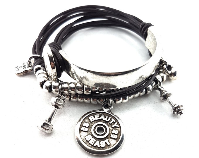 Gym Leather Bracelt Black Wrist Wrap Fitness bracelet · bff gifts · Girlfriend gift · Gift for mom · Birthday gift · Fitness Gift Wod & Fit