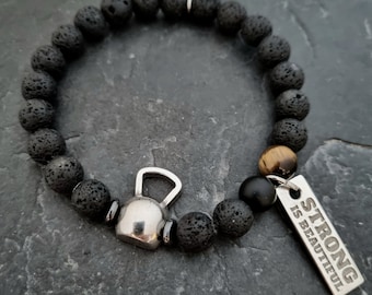 Gym Bracelet Kettlebell Swings Lava Stone · Custom Bracelet · Fitness Bracelet · Gym Gift · Personal Trainer · Crosstrainng Gift · Wod & Fit