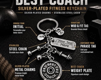 Best Coach Keychain, Personalized Gym Coach Gift, Fitness Trainer Keyring, Thank You Gift for Coach - Custom Gift - Gym Gift Wod & Fit