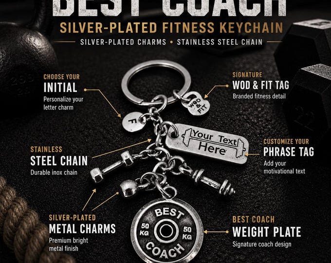 Best Coach Keychain, Personalized Gym Coach Gift, Fitness Trainer Keyring, Thank You Gift for Coach - Custom Gift - Gym Gift Wod & Fit