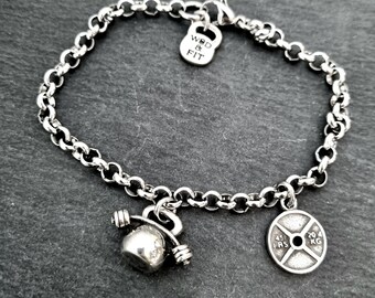 Gym Bracelet Kettlebell Bent Barbell Motivation- Gym gifts - Fitness Bracelet -Gifts for friends ·Personal Trainer · GYM Bracelet· Wod & Fit