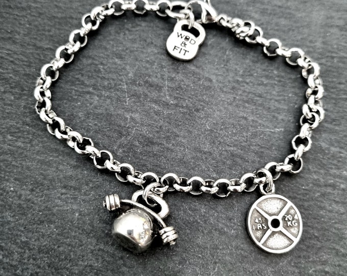 Gym Bracelet Kettlebell Bent Barbell Motivation- Gym gifts - Fitness Bracelet -Gifts for friends ·Personal Trainer · GYM Bracelet· Wod & Fit