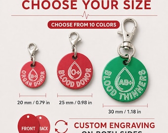 Blood Type Tag Blood Group Aluminum Customized - Medical Elert - Blood Thinner· Badge Medical Emergency ·Organ Donor Tag- medical id tag-ICE