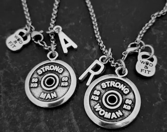 Couples Gym Necklace Strong Man y Strong Woman · Engagement gifts · Bff Gifts · Anniversary Gift · Gym Jewels · Weight Lifting · Wod & Fit