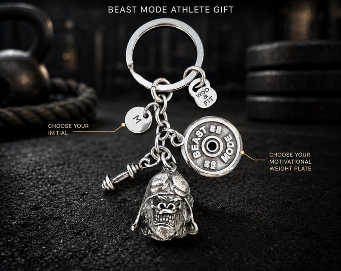 Gorilla Aviator Beast Mode keychain, motivational fitness gift for men, lifter, athlete, coach, trainer or gym lover · Wod & Fit