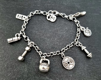 GYM Bracelet Fitness Life Motivation · Fitness Gifts · Gym Gifts · gift for her · charm bracelet · chain bracelet ·Girlfriend Gift Wod & Fit