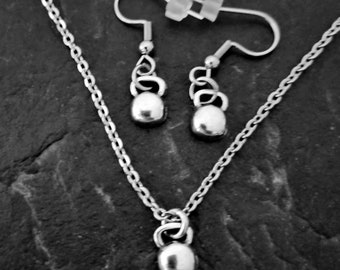 Jewelry Set Earrings Necklace Kettlebell · Fitness Gifts · gifts for her · Gym Gifts · Girlfriend gift · Mom Gift · Wife Gift · Wod & Fit