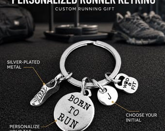 Personalized runner motivation keychain, custom running gift for runner, marathoner, athlete, coach or running partner Wod & Fit