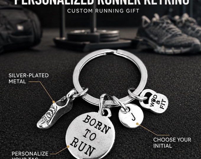 Personalized runner motivation keychain, custom running gift for runner, marathoner, athlete, coach or running partner Wod & Fit