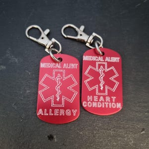 Medical Alert Keycahin Personalized Engraved Aluminum 50x30 - Medical ID Tag, Emergency Med Alert Keychain ICE Medical Information Tag image 11