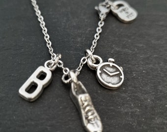 Running Initial Necklace with Runner Shoe Timer Clock · Runner jewelry · Runner Necklace · Girlfriend Gift · Athlete Jewelry · BFF Gifts