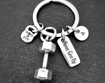 Gym Keyring Never Give Up Dumbbell · Boyfriend gift · Husband Gift · Mom Gift · Girlfriend Gift· Fitness Gift· Dad Gift ·BFF Gifts Wod & Fit