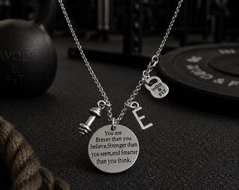 You are Braver than you believe...Bracelet Dumbbell & Initial.Motivation- Fitness Bracelet - Female Bodybuilding - Fitmom -Gym Gift Bracelet