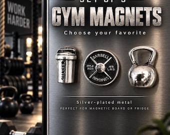 Set of 3 gym whiteboard magnets with standard weight plate and barbell, choose your set for coach, trainer or home gym · Fridge magnet
