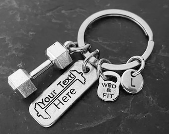 Custom Gym Motivation Key ring Dumbbell Initial · Personalized Gift · Bff Gifts · Coach Gift · Dad Gift · Name Keychain ·Fitness · Wod & Fit