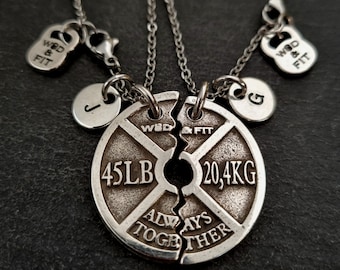 Couple Necklaces Weight Plate 45lbs Always Together·Train Together Stay Together· Initials Weightlifter ·Gym· Bodybuilding·Fitness·Wod & Fit