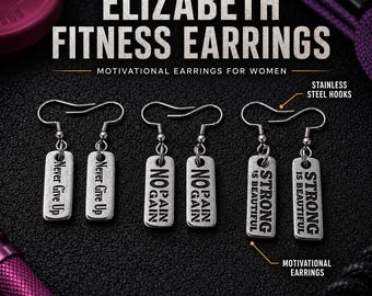 Elizabeth fitness earrings for women, gym workout jewelry gift for gym girl, girlfriend, friend, athlete, coach or trainer Wod & Fit