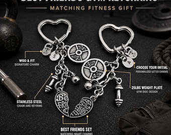 Couple Gym Keychains with Initials, Best Friends Fitness Gift for Workout Partners and Gym Buddies · Anniversary Gift · Wod & Fit