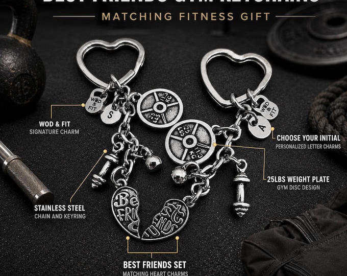 Couple Gym Keychains with Initials, Best Friends Fitness Gift for Workout Partners and Gym Buddies · Anniversary Gift · Wod & Fit