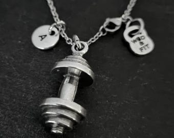 Gym Barbell Necklace Initial Gym Necklace · Weight lifting · Bodybuilding · Coach Gift · Boyfriend Gift · BFF Gifts · GYM Dad Gift Wod & Fit
