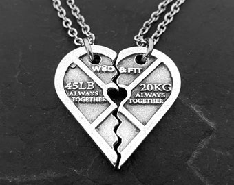 Couple Necklaces Weight Plate HEART Always Together · Weightlifter· Gift for Sisters · Girlfriend Gift · Gift for Mom · bff gifts·Wod & Fit