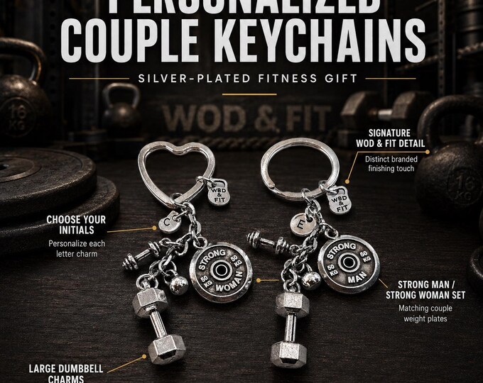 Strong Couple Keychain Set, Matching Fitness Keychains, Gym Gift for Him Her, Personalized Workout Partner Gift  initial keychain Wod & Fit