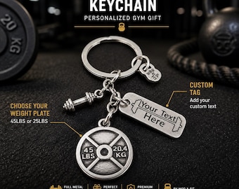 Gym weight plate keychain with 45lbs for him or 25lbs for her, fitness gift for men, women, lifters or workout partners - Wod & Fit