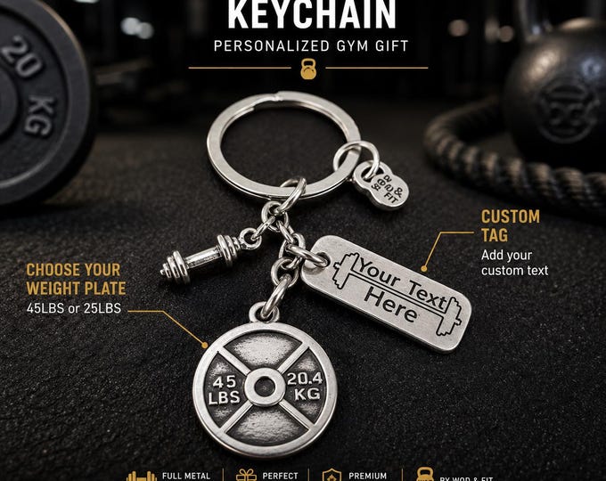 Gym weight plate keychain with 45lbs for him or 25lbs for her, fitness gift for men, women, lifters or workout partners - Wod & Fit