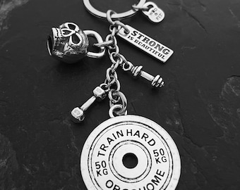 Gym Keychain Weight Plate Train Hard or Go Home Skull Kettlebell · Custom Gift · Gym Gifts · Birthday Gift · Best coach Ever · Wod & Fit