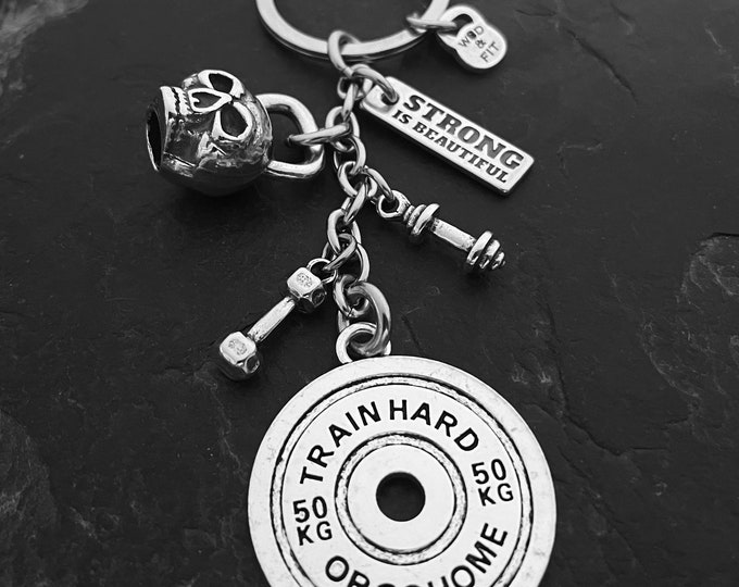 Gym Keychain Weight Plate Train Hard or Go Home Skull Kettlebell · Custom Gift · Gym Gifts · Birthday Gift · Best coach Ever · Wod & Fit