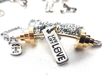 Gym Barbell Necklace Power Clean Workout Custom Gift Gold Barbell Motivation · Bodybuilding · Gym Gifts· WeightLifting · Fitness · Wod & Fit