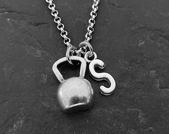 Fitness Necklace Kettle bell & Initial - Gym Gift - Workout Gift - Fitness Girl - BFF Gift - Initial Gift - Fit Mom - Muscle Man -FIt Girl