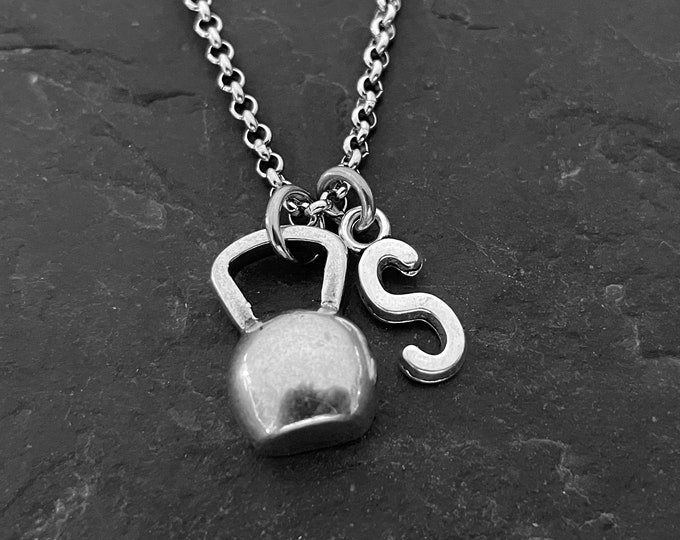 Fitness Necklace Kettle bell & Initial - Gym Gift - Workout Gift - Fitness Girl - BFF Gift - Initial Gift - Fit Mom - Muscle Man -FIt Girl