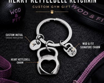 Kettlebell heart initial fitness keyring for women, personalized gym gift for fit girl, fitness mom, gym girl or coach · Wod & Fit