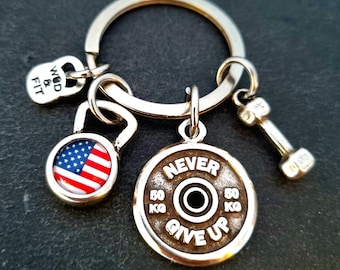 Fitness Keychain with National Flag Kettlebell, Dumbbell Motivation , Barbell Shaker – Gym Gift Idea· Fitness jewels · Gym Gifts ·Wod & Fit