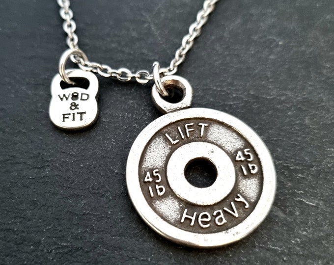 Gym Necklace Weight Plate LIFT HEAVY 45lbs Workout Gifts · Girlfriend Gift · Boyfriend Gift · Coach Gift · Husband Gift· BFF Gifts Wod & Fit