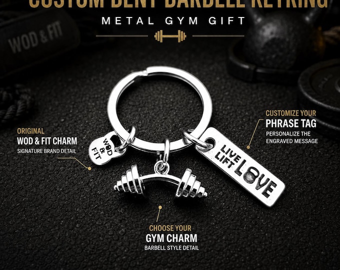 Workout barbell keychain for gym lovers, motivational fitness gift for weightlifter, athlete, trainer, boyfriend or strong workout friend