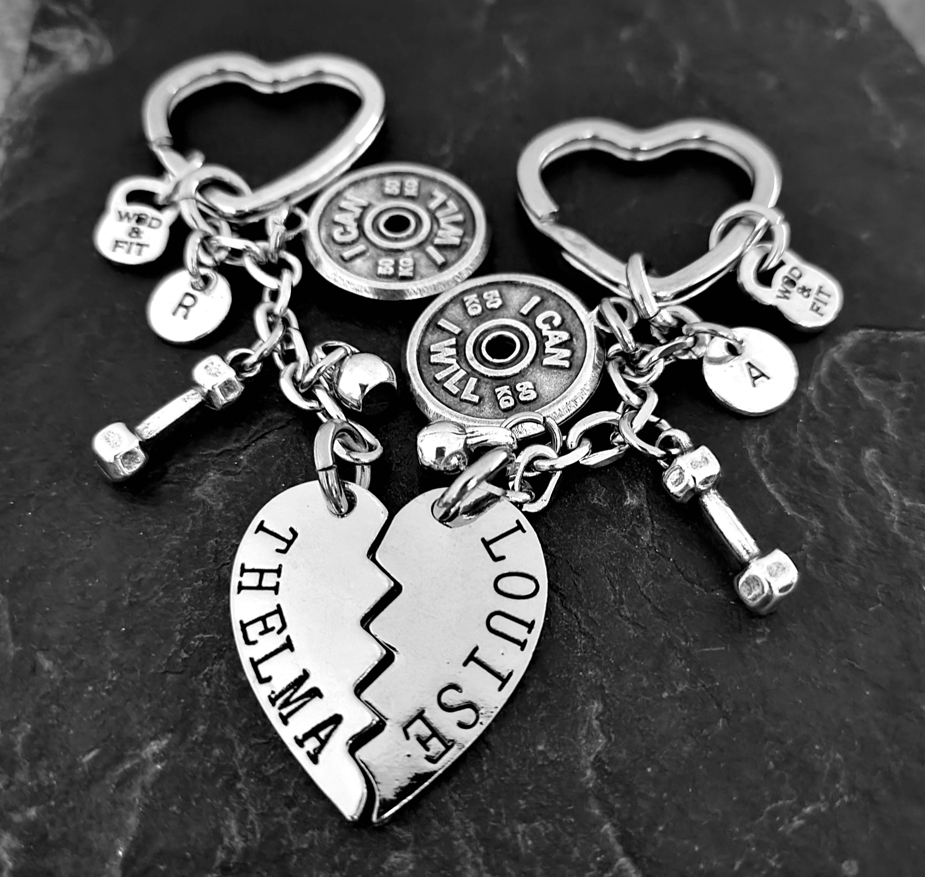 Personalized Thelma and Louise Partners in Crime Inspired Silver Charm  Keychain Set Custom Gift